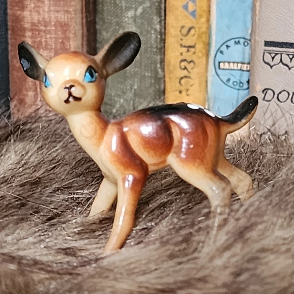 Vintage Celluloid Deer Doe Fawn Blow Mold Hand Painted Figurine Cute Miniature